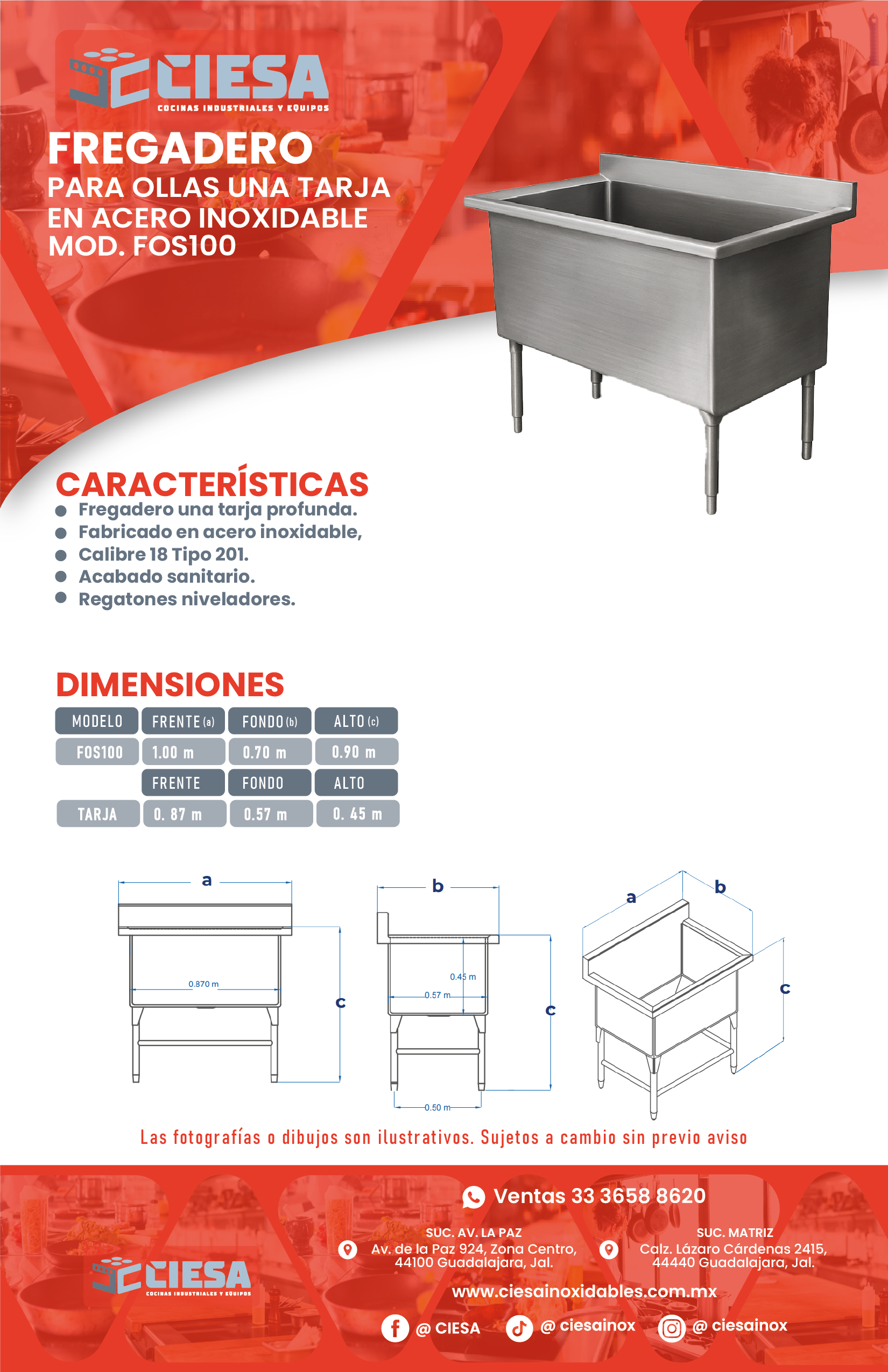 Fregadero Para Ollas Una Tarja en Acero Inoxidable - Imagen 2