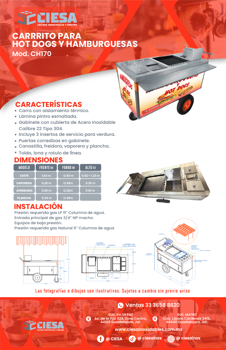 Carrito Para Hot Dogs Y Hamburguesas Mod CH 170 - Imagen 4