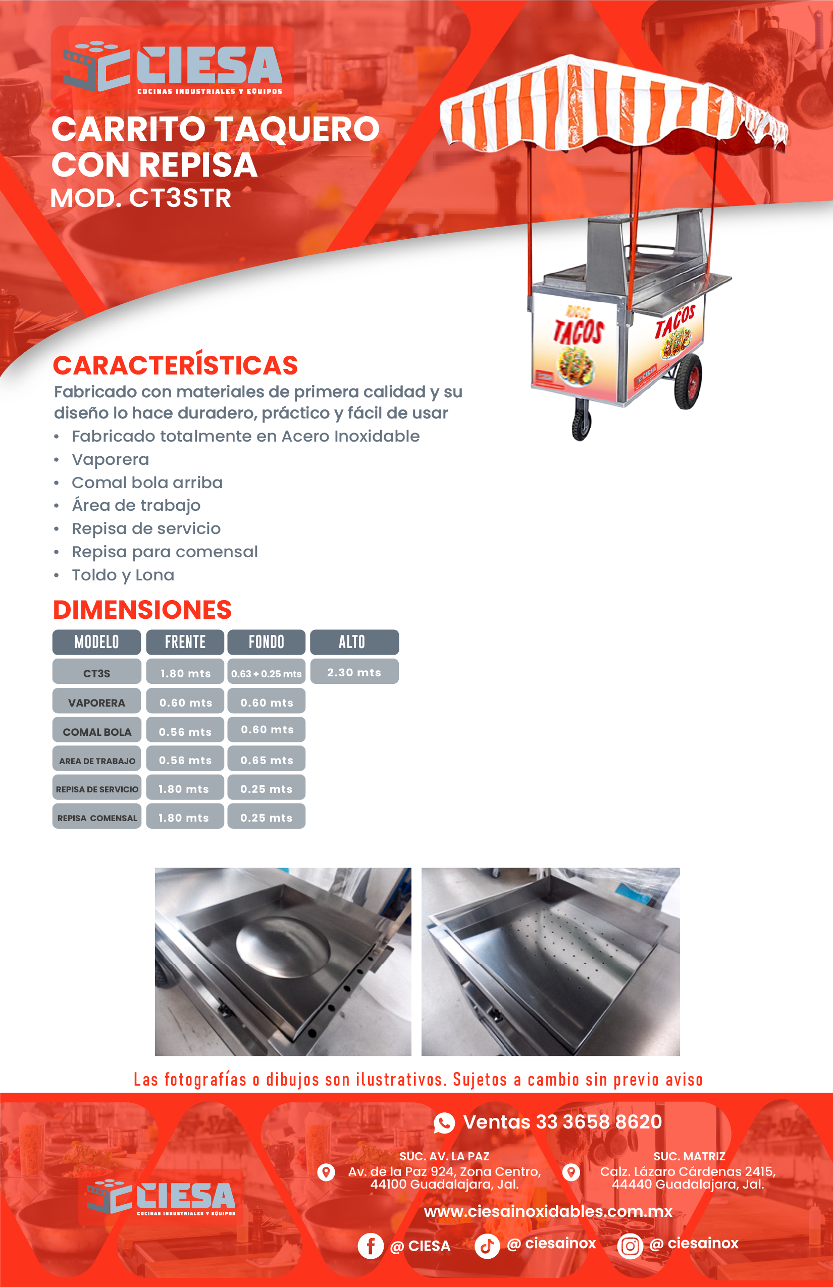 Carrito Taquero con Repisa CT3STR - Imagen 2