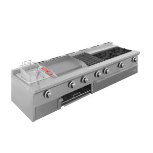 Estufa de mesa con 2 quemadores, freidora, plancha,  UDM SLIM GPA-211-15